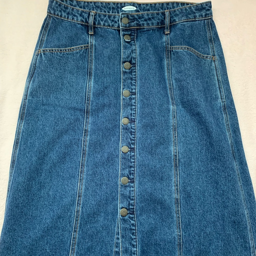 A-line midi denim skirt